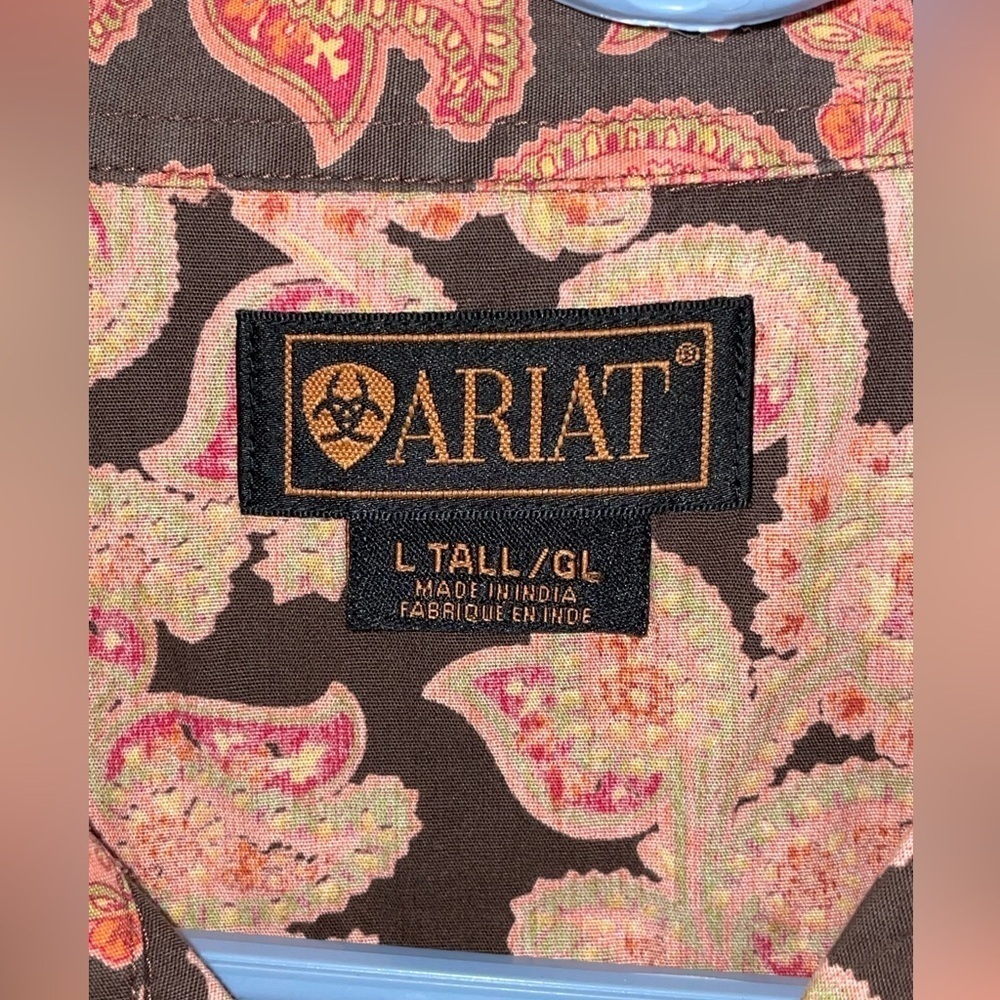 Ariat Shirt Men Multicolor Paisley Western Button Down Long Sleeve Rodeo Sz LT - Picture 10 of 11